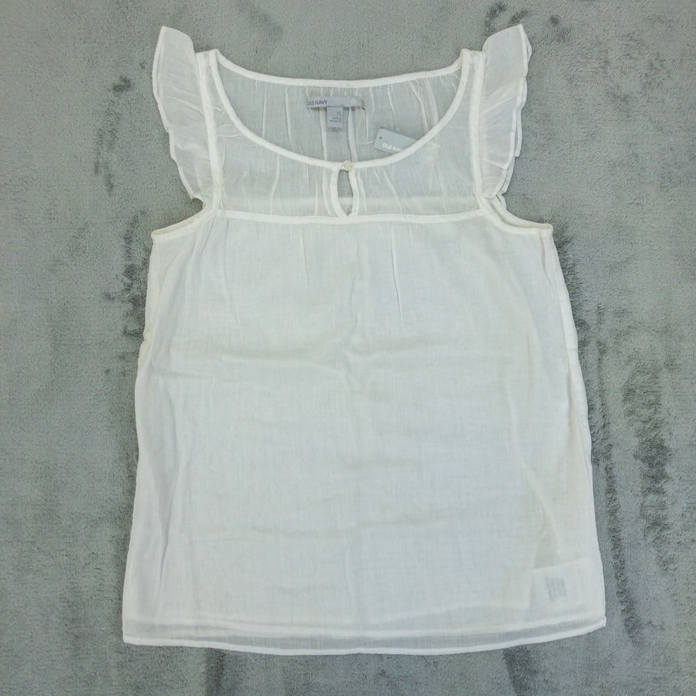 Old Navy Blouse Womens XS White Ruffle Sleeve Keyhole Neck Cotton Gauze Boho Top